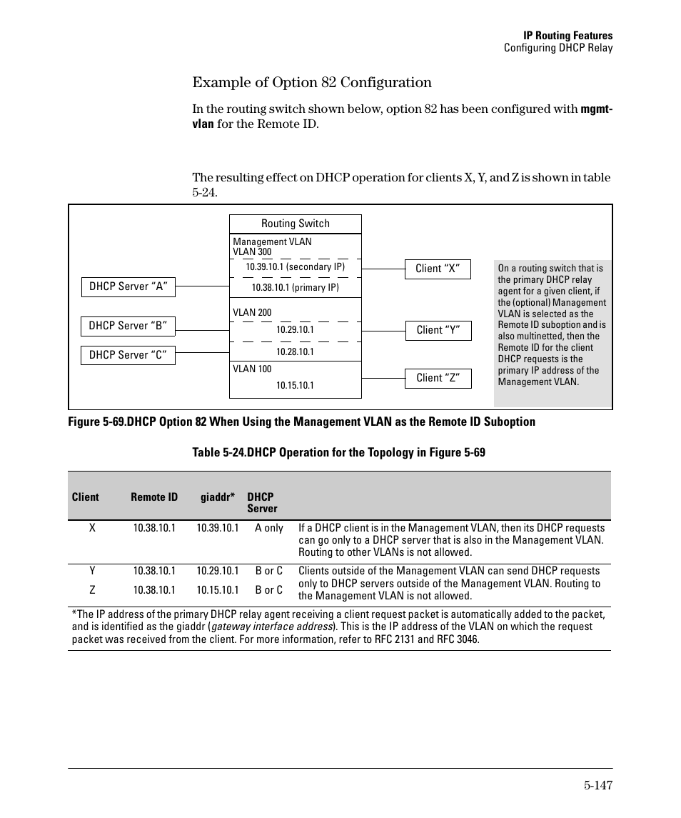 Example of option 82 configuration -147, Example of option 82 configuration -148, Example of option 82 configuration | HP 3500YL User Manual | Page 321 / 394