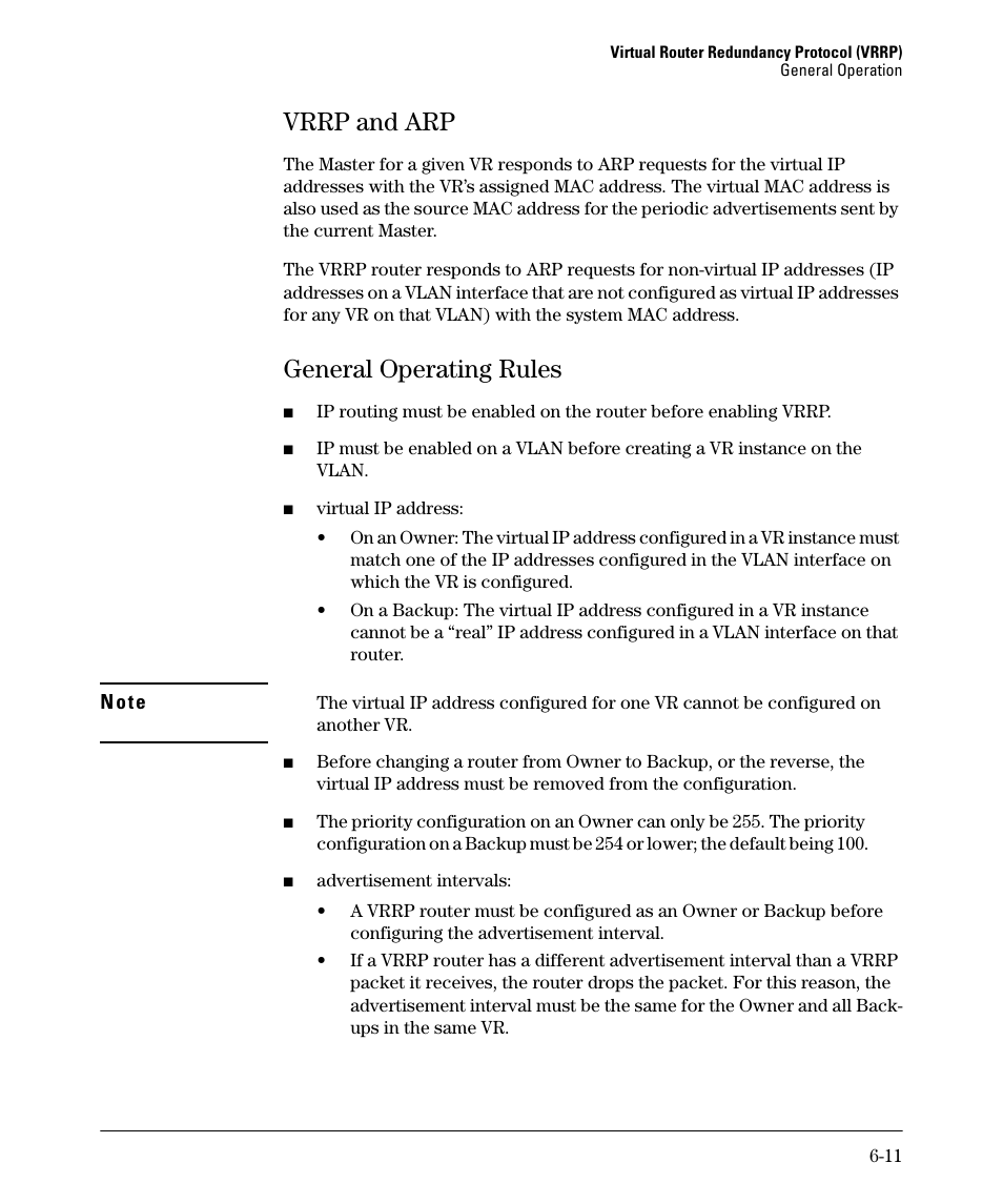 Vrrp and arp, General operating rules, Vrrp and arp -11 | General operating rules -11 | HP 3500YL User Manual | Page 341 / 394