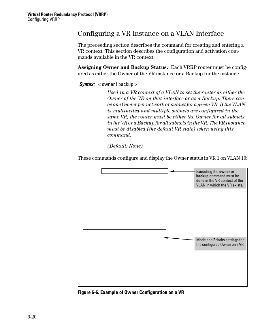 Configuring a vr instance on a vlan interface, Configuring a vr instance on a vlan interface -20 | HP 3500YL User Manual | Page 350 / 394