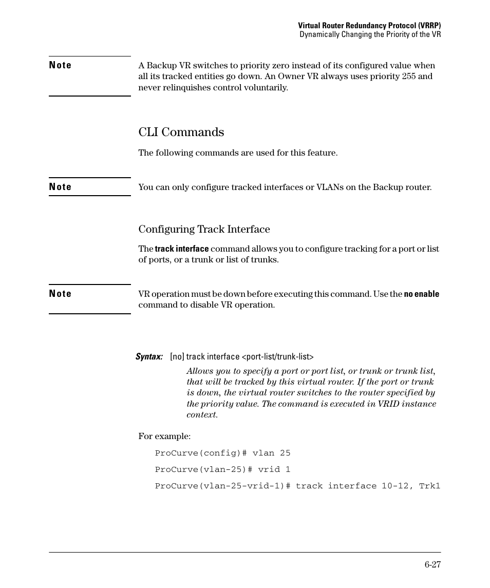 Cli commands, Cli commands -27, Configuring track interface -27 | HP 3500YL User Manual | Page 357 / 394