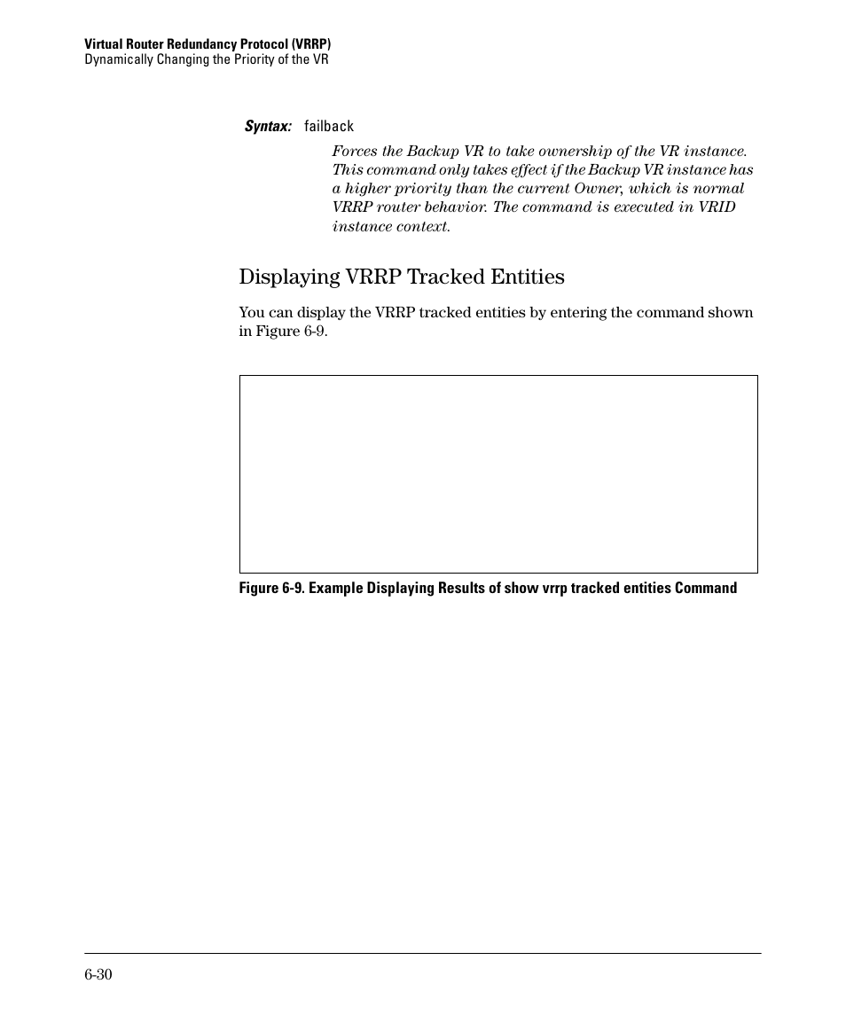 Displaying vrrp tracked entities, Displaying vrrp tracked entities -30 | HP 3500YL User Manual | Page 360 / 394