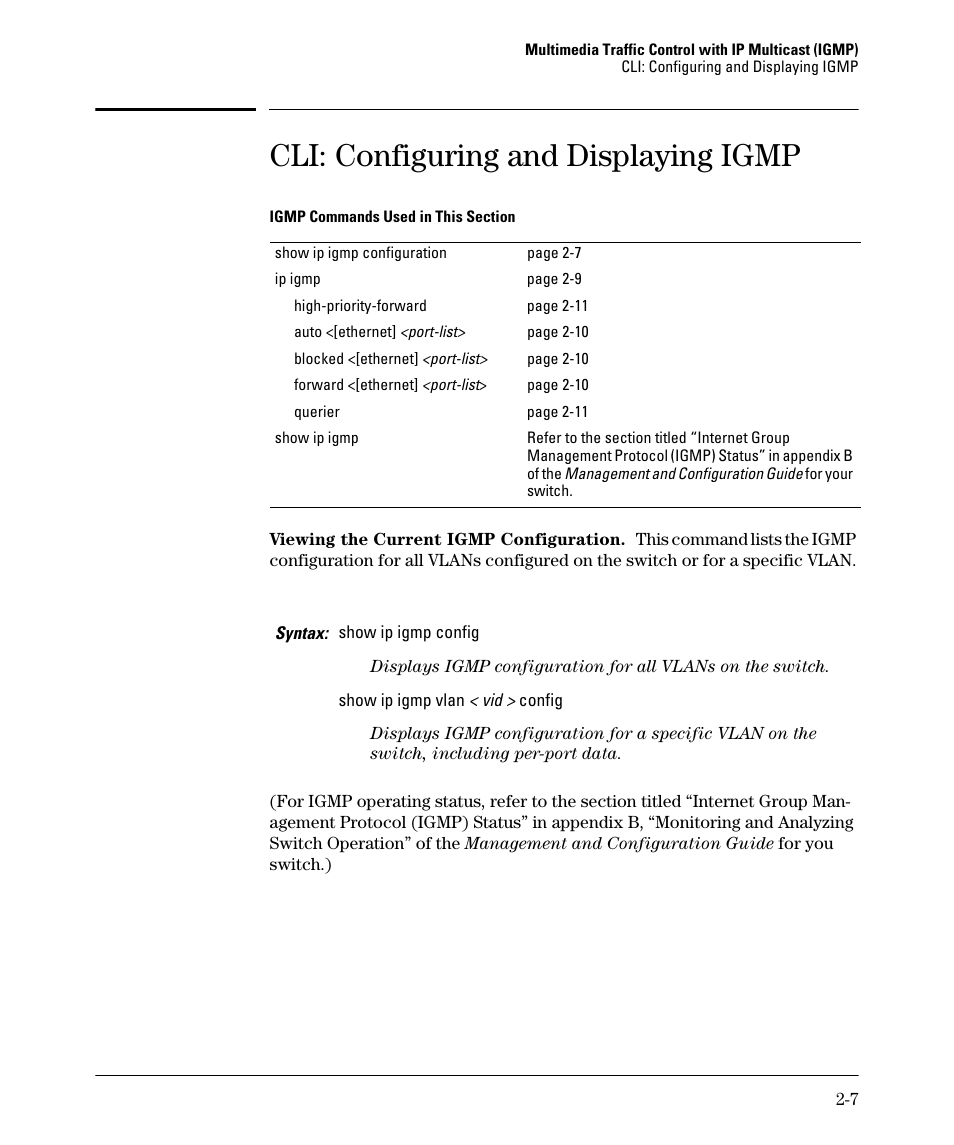 Cli: configuring and displaying igmp | HP 3500YL User Manual | Page 39 / 394
