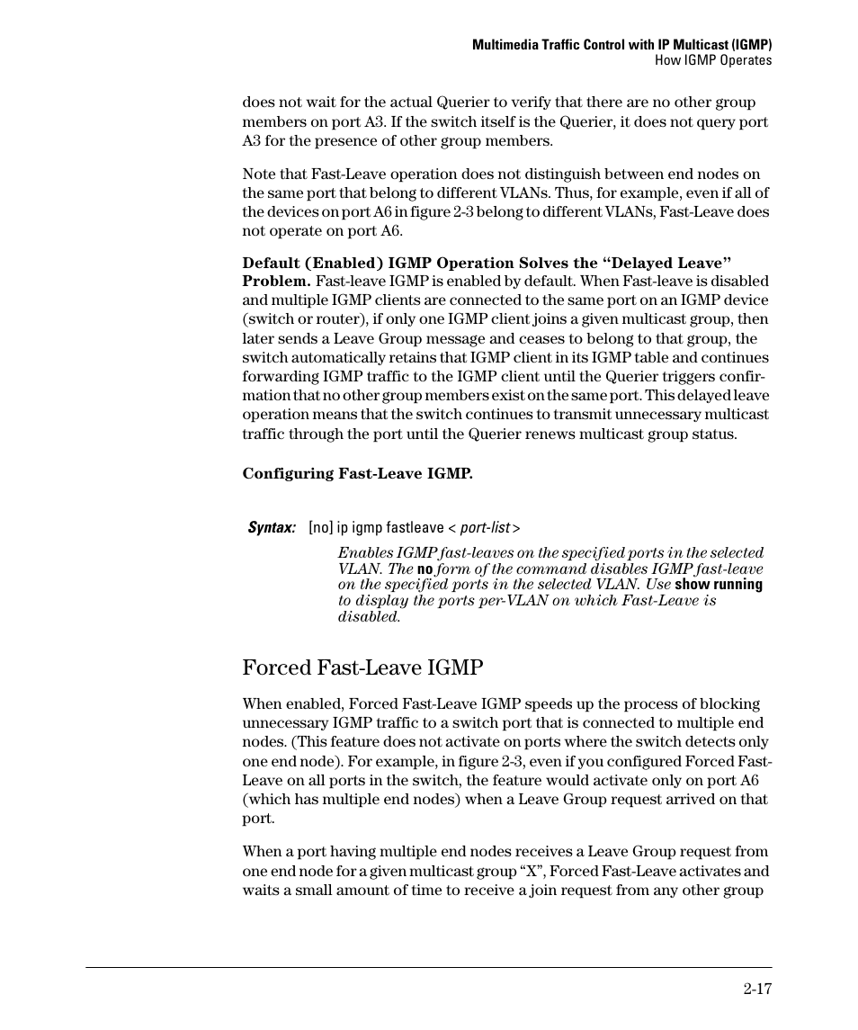 Forced fast-leave igmp, Forced fast-leave igmp -17 | HP 3500YL User Manual | Page 49 / 394