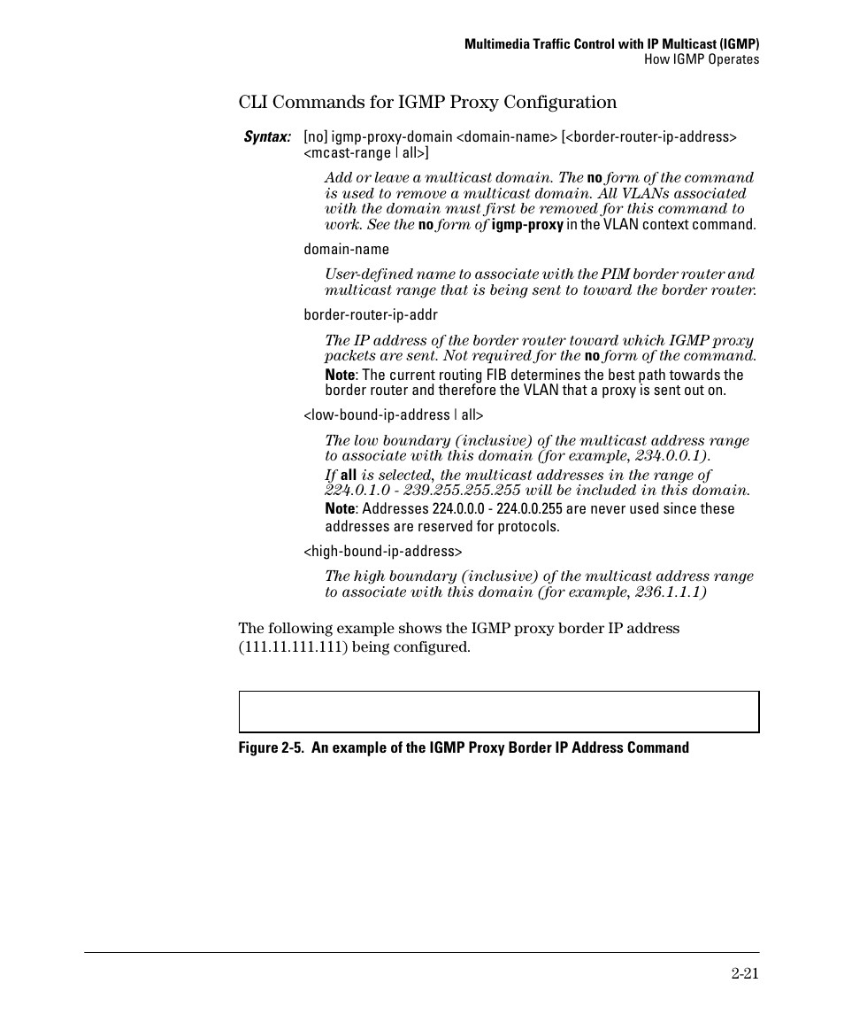 Cli commands for igmp proxy configuration -21, Cli commands for igmp proxy configuration | HP 3500YL User Manual | Page 53 / 394