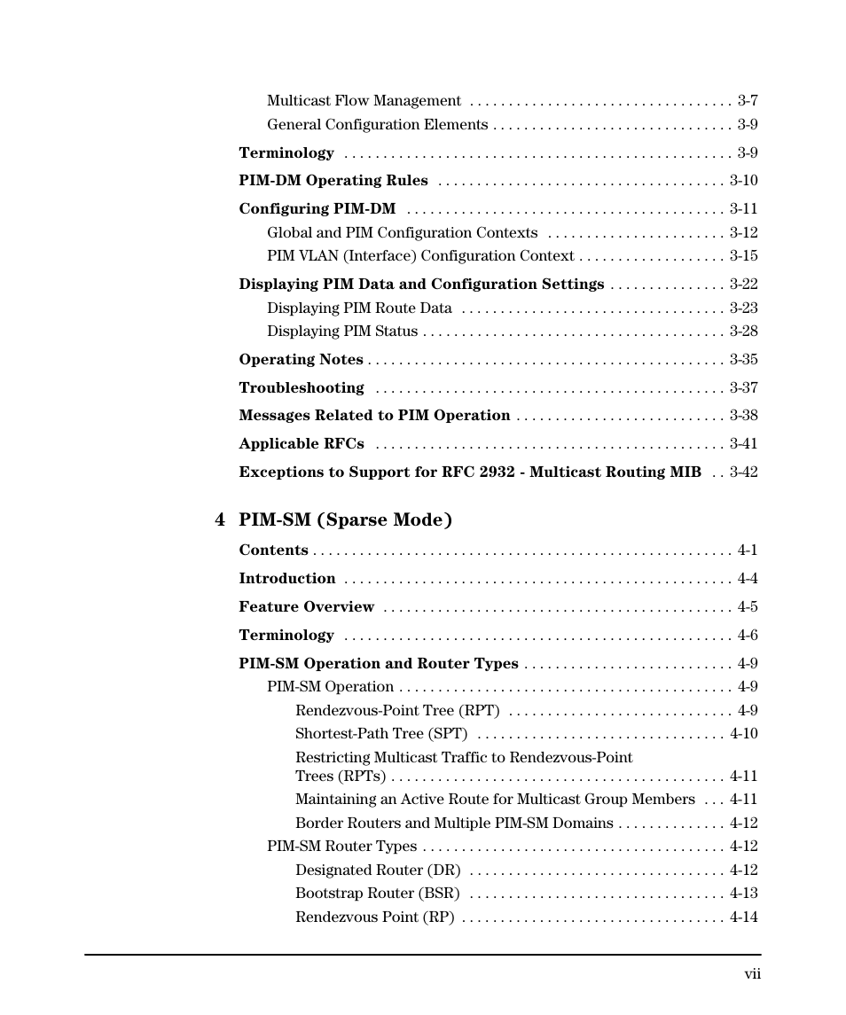 4 pim-sm (sparse mode) | HP 3500YL User Manual | Page 7 / 394