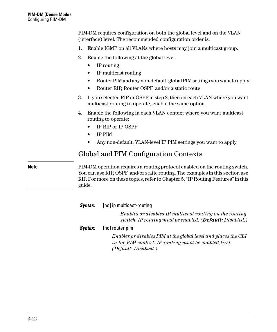 Global and pim configuration contexts, Global and pim configuration contexts -12 | HP 3500YL User Manual | Page 74 / 394
