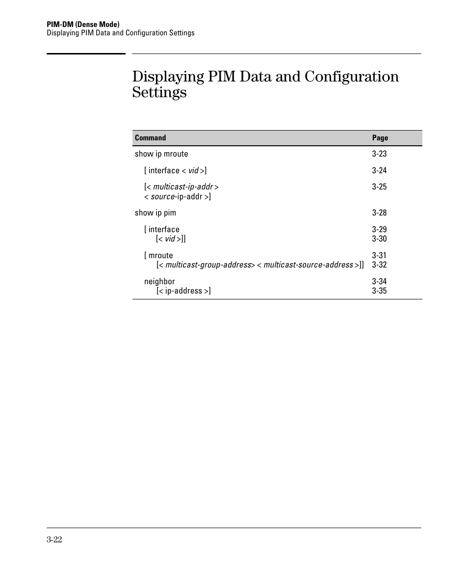 Displaying pim data and configuration settings | HP 3500YL User Manual | Page 84 / 394