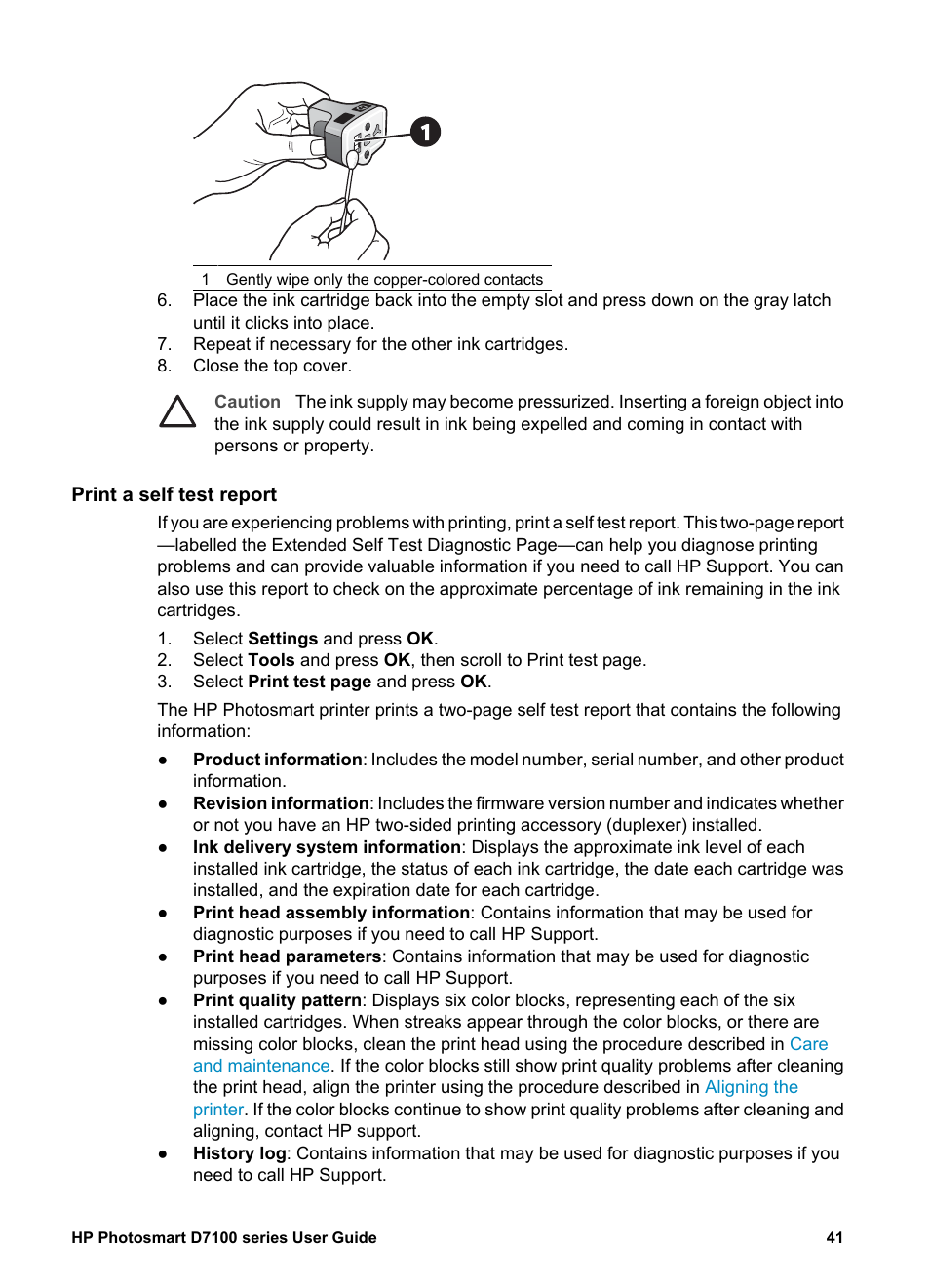 Print a self test report | HP D7100 User Manual | Page 111 / 138