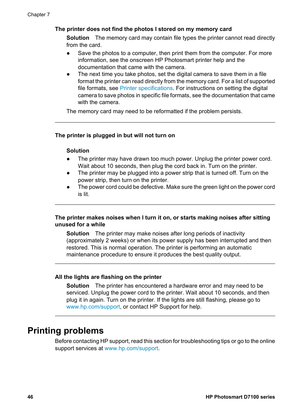 Printing problems | HP D7100 User Manual | Page 116 / 138