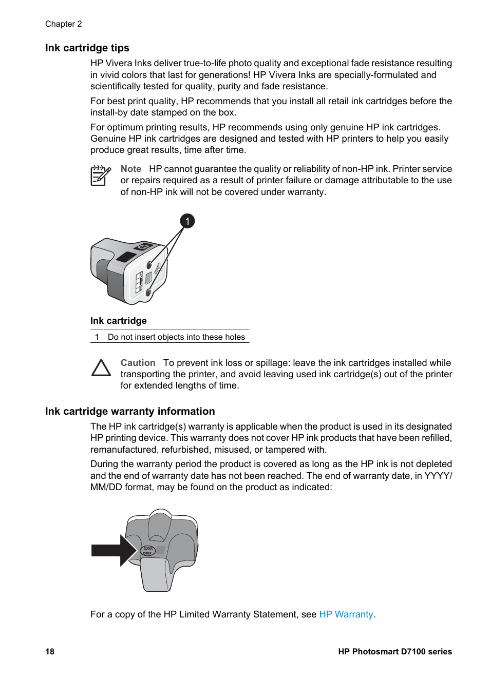 Ink cartridge tips, Ink cartridge warranty information | HP D7100 User Manual | Page 88 / 138