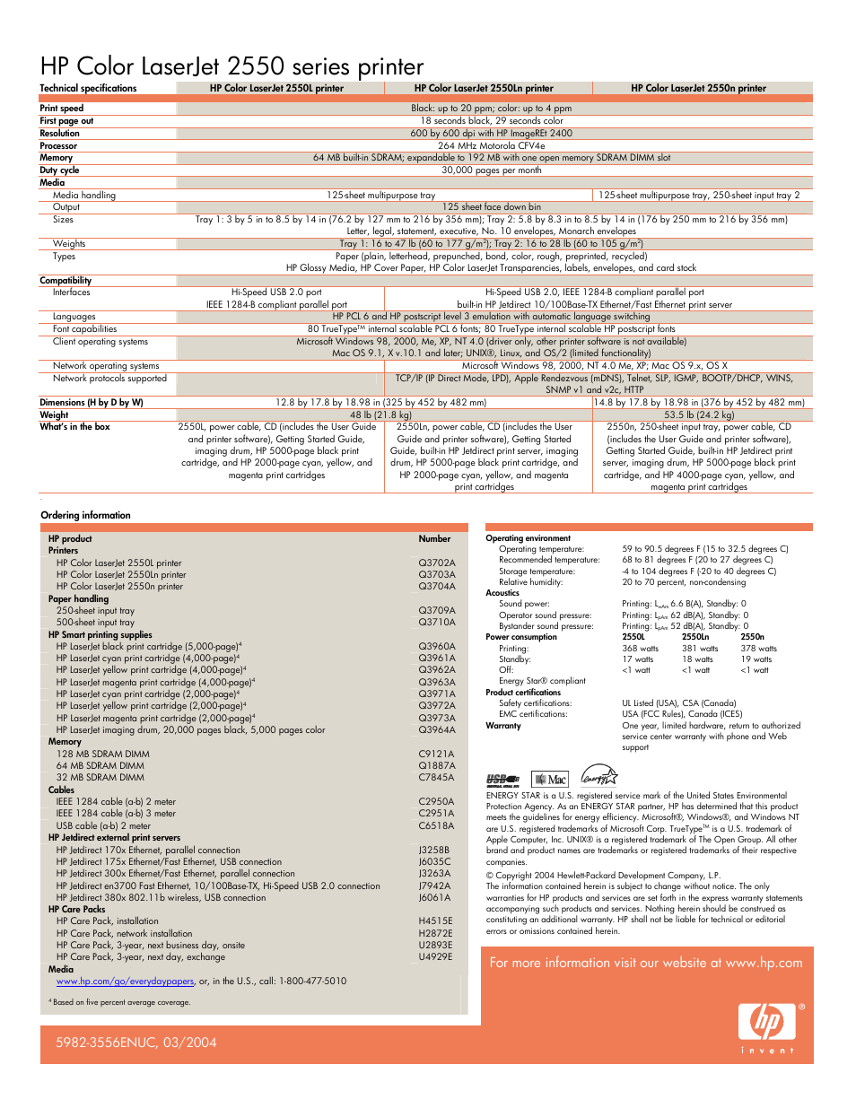 Hp color laserjet 2550 series printer | HP 2550 User Manual | Page 4 / 4