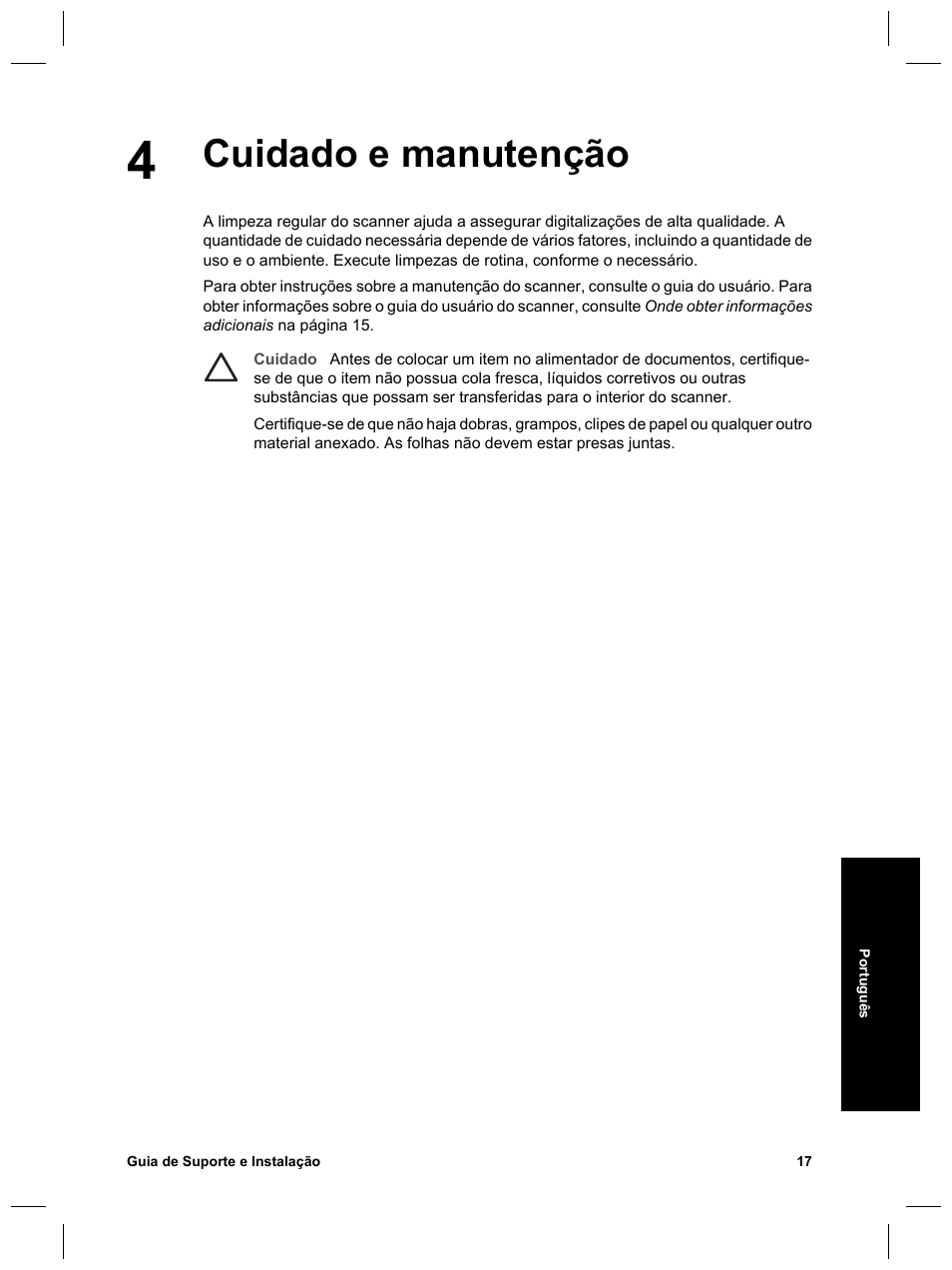 Cuidado e manutenção | HP Scanjet N6010 User Manual | Page 103 / 116