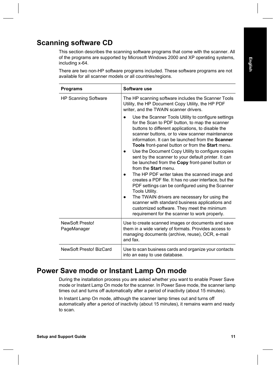 Scanning software cd, Power save mode or instant lamp on mode | HP Scanjet N6010 User Manual | Page 13 / 116