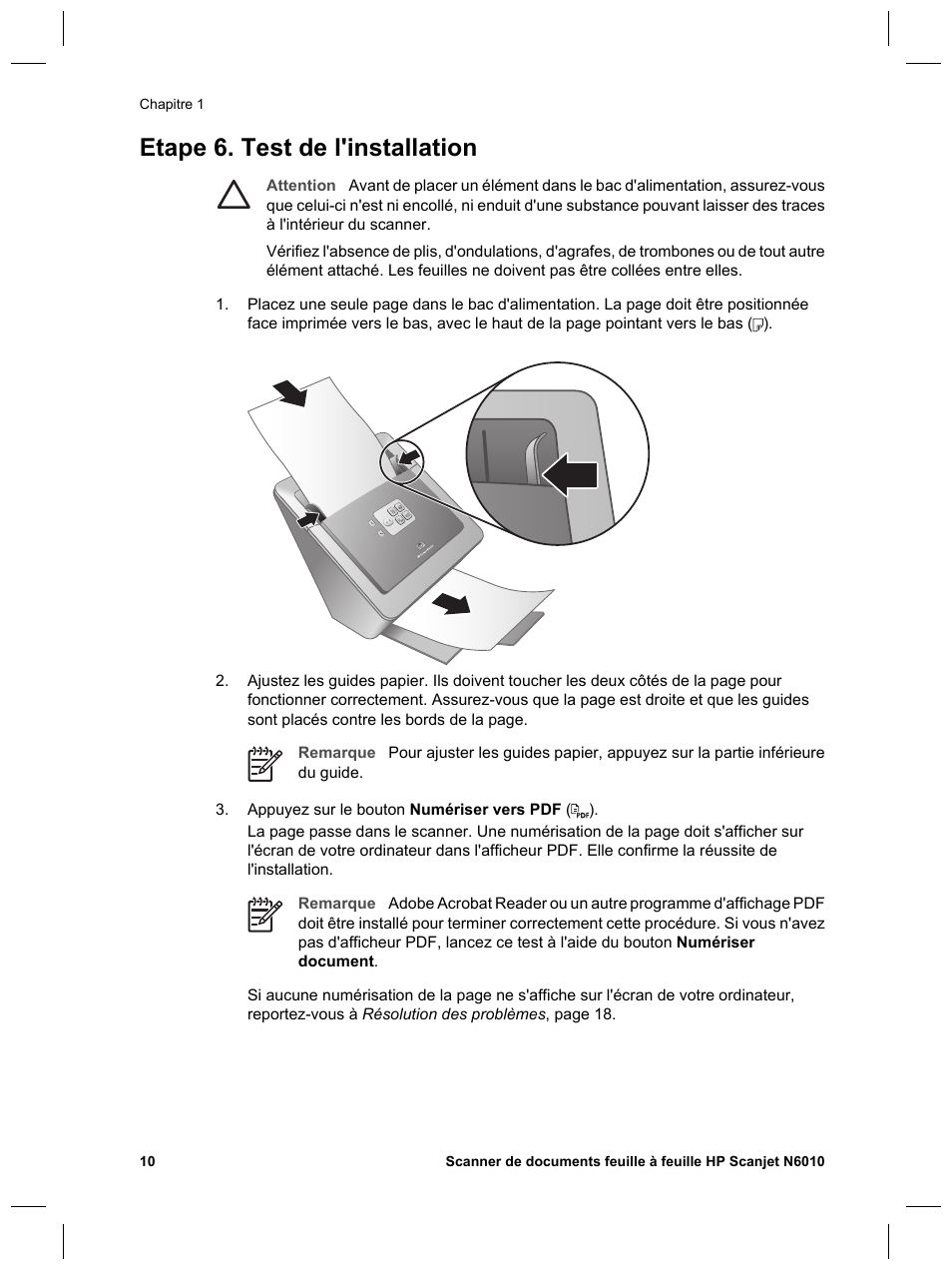 Etape 6. test de l'installation | HP Scanjet N6010 User Manual | Page 40 / 116