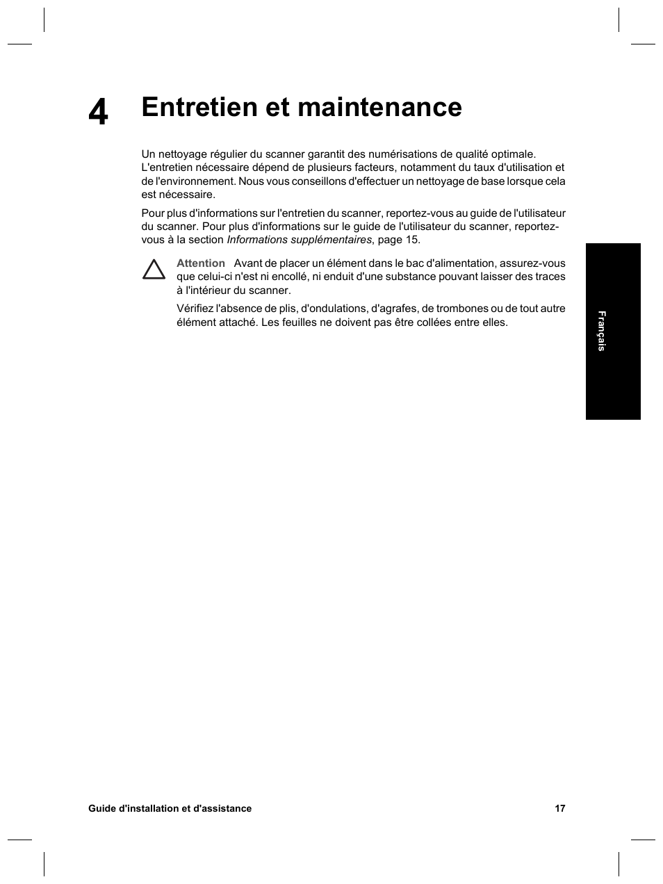 Entretien et maintenance | HP Scanjet N6010 User Manual | Page 47 / 116