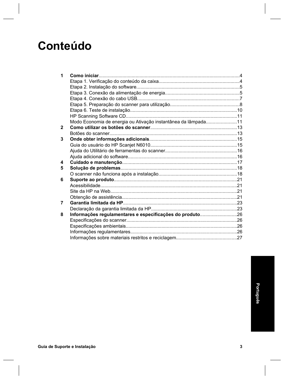 Conteúdo | HP Scanjet N6010 User Manual | Page 89 / 116