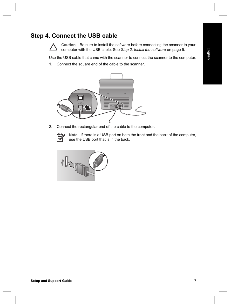 Step 4. connect the usb cable | HP Scanjet N6010 User Manual | Page 9 / 116