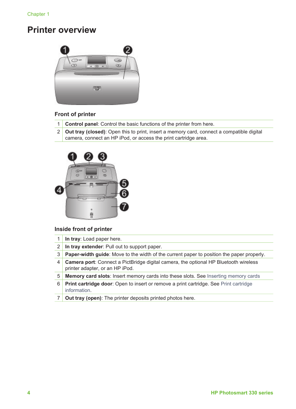 Printer overview | HP Q6377A User Manual | Page 10 / 40