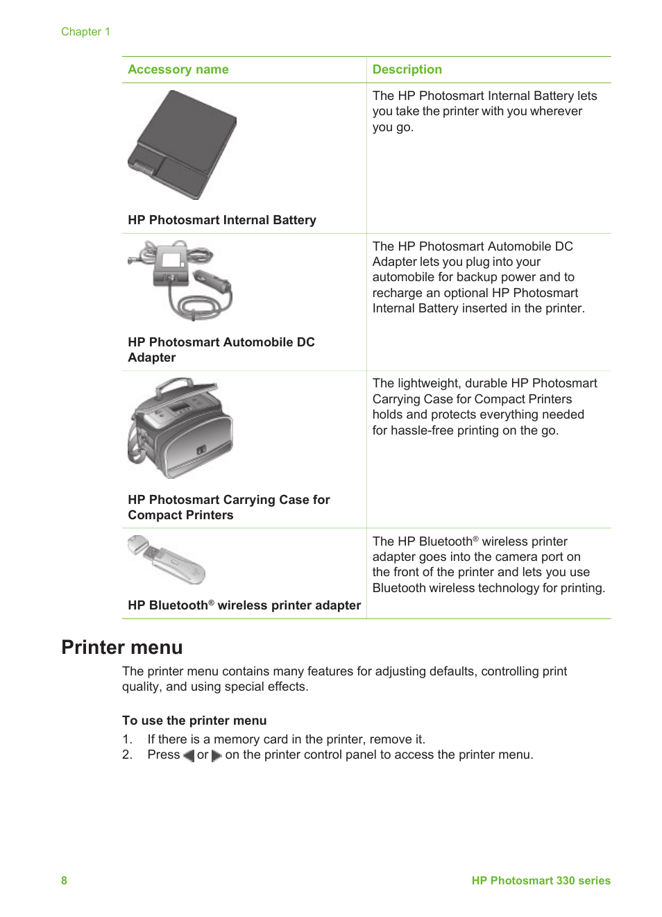 Printer menu | HP Q6377A User Manual | Page 14 / 40