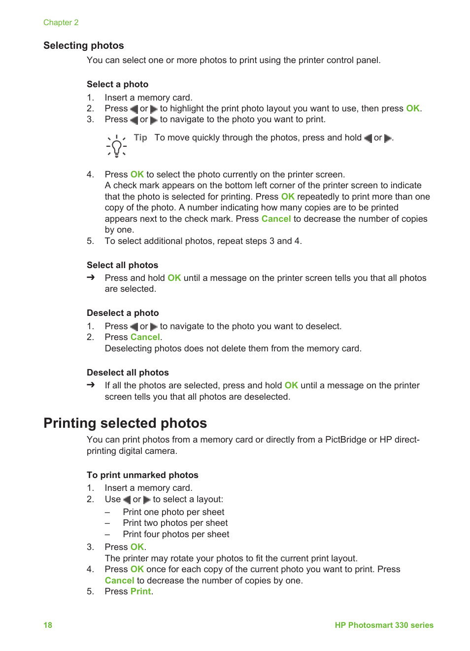 Selecting photos, Printing selected photos, Photos, see | Selecting, Photos | HP Q6377A User Manual | Page 24 / 40