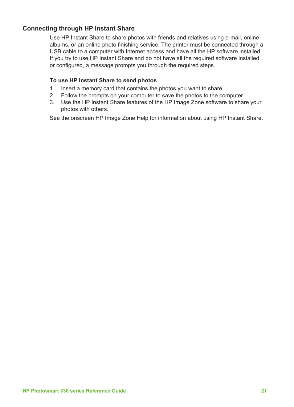 Connecting through hp instant share | HP Q6377A User Manual | Page 27 / 40