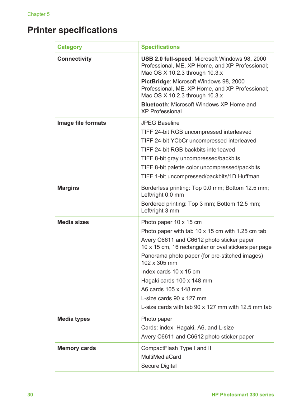 Printer specifications | HP Q6377A User Manual | Page 37 / 40