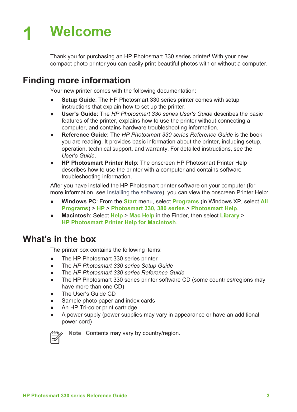 Welcome, Finding more information, What's in the box | Finding more information what's in the box | HP Q6377A User Manual | Page 9 / 40