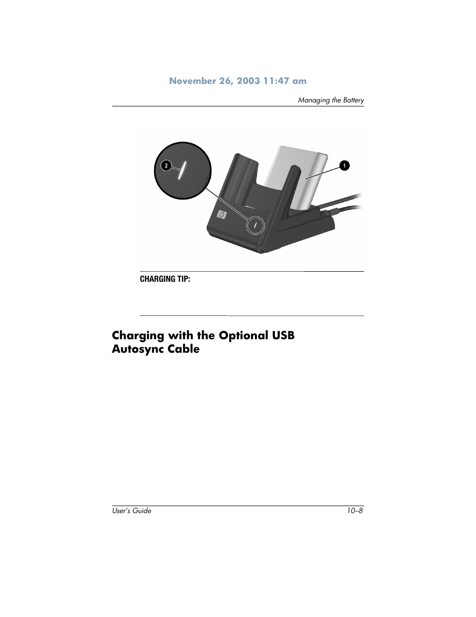 Charging with the optional usb autosync cable | HP h6300 User Manual | Page 128 / 190