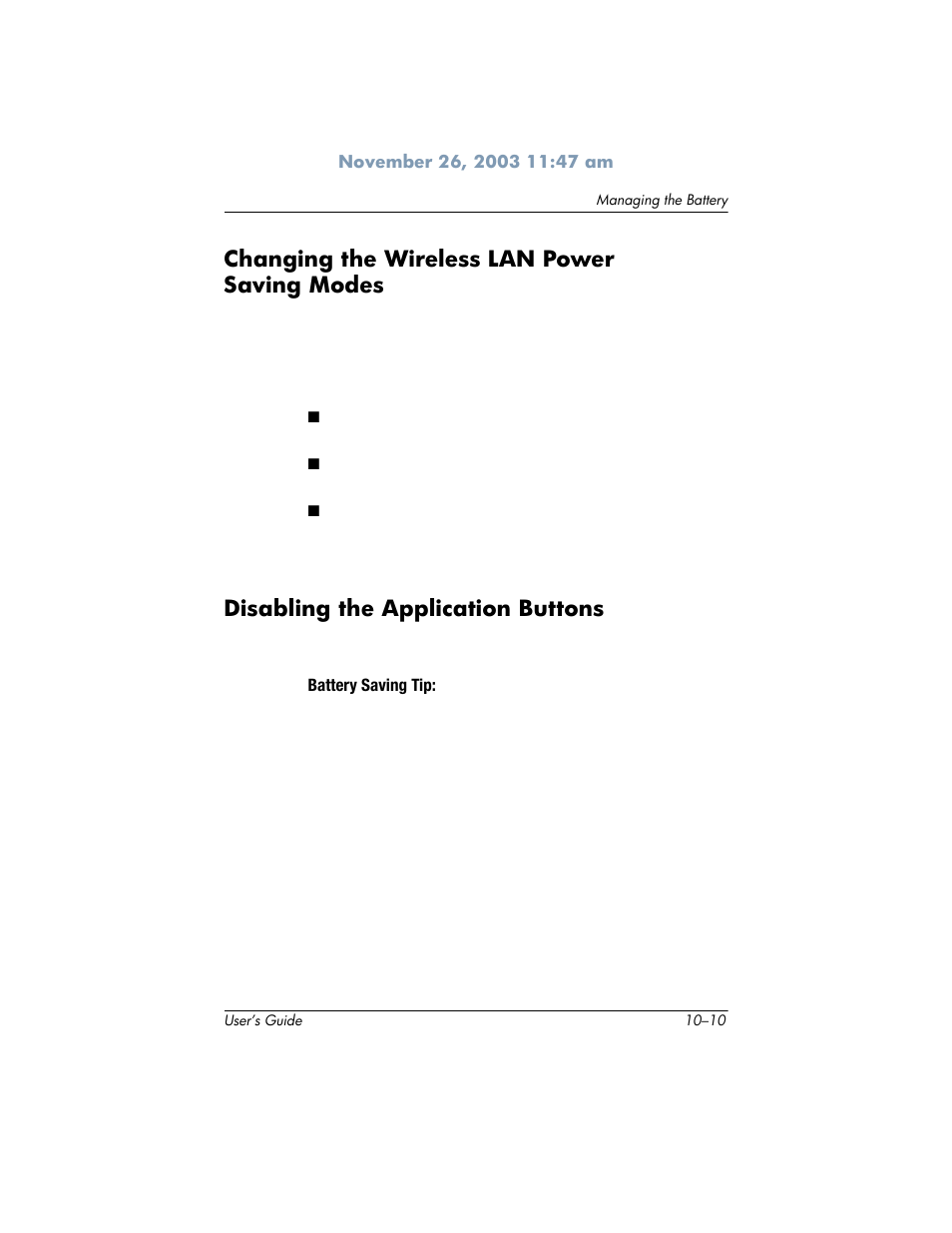 Changing the wireless lan power saving modes, Disabling the application buttons | HP h6300 User Manual | Page 130 / 190