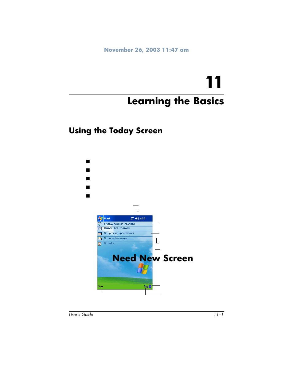 Learning the basics, Need new screen, Using the today screen | HP h6300 User Manual | Page 133 / 190