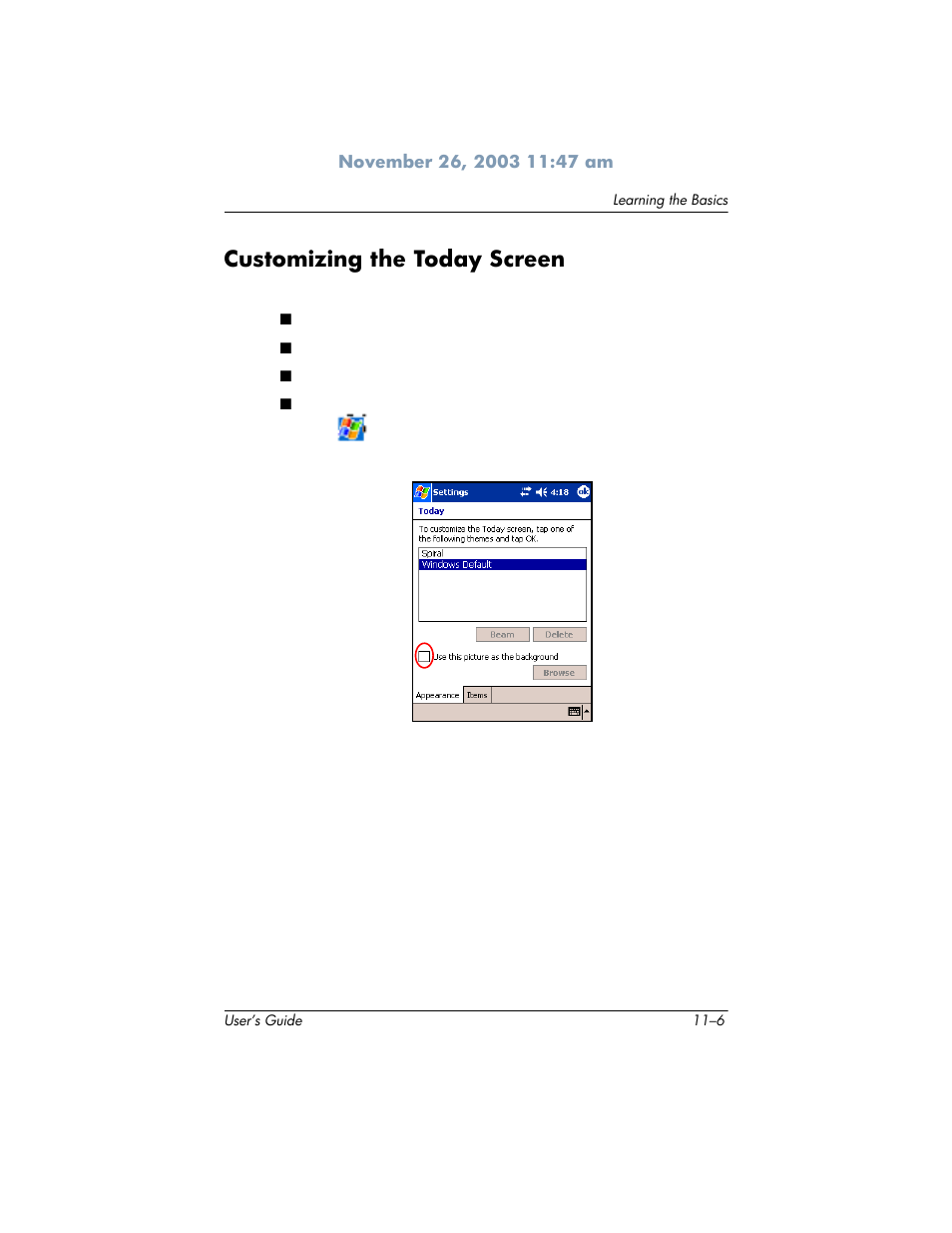 Customizing the today screen | HP h6300 User Manual | Page 138 / 190