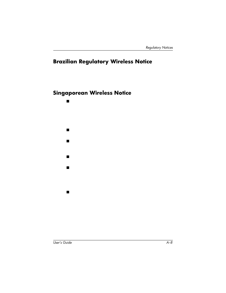 Brazilian regulatory wireless notice, Singaporean wireless notice | HP h6300 User Manual | Page 184 / 190
