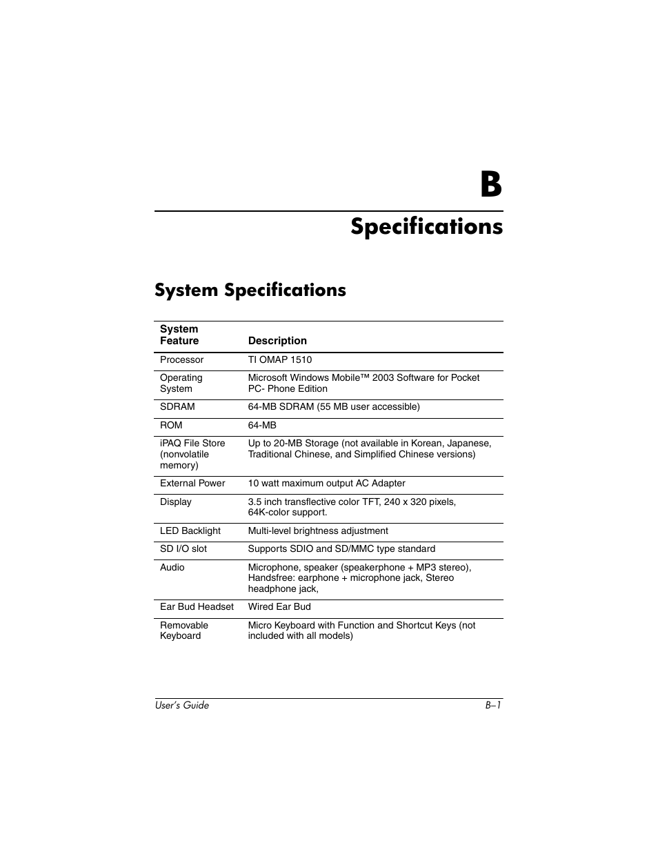 Specifications, System specifications | HP h6300 User Manual | Page 187 / 190