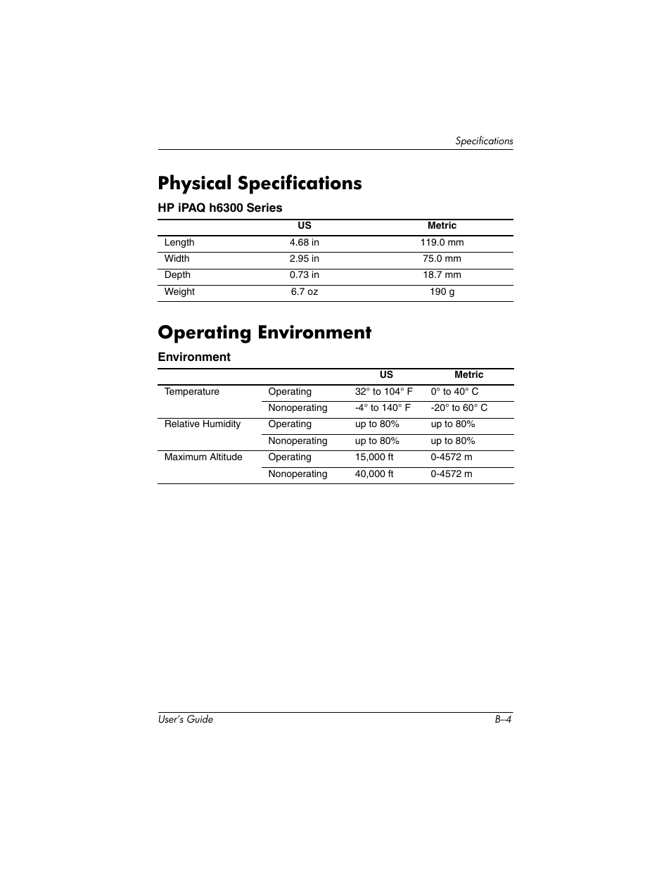 Physical specifications operating environment | HP h6300 User Manual | Page 190 / 190