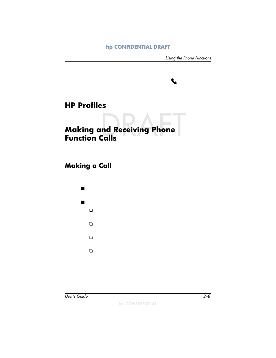 Draft, Hp profiles, Making and receiving phone function calls | HP h6300 User Manual | Page 30 / 190