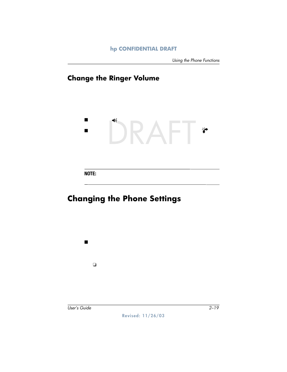 Draft, Changing the phone settings | HP h6300 User Manual | Page 41 / 190