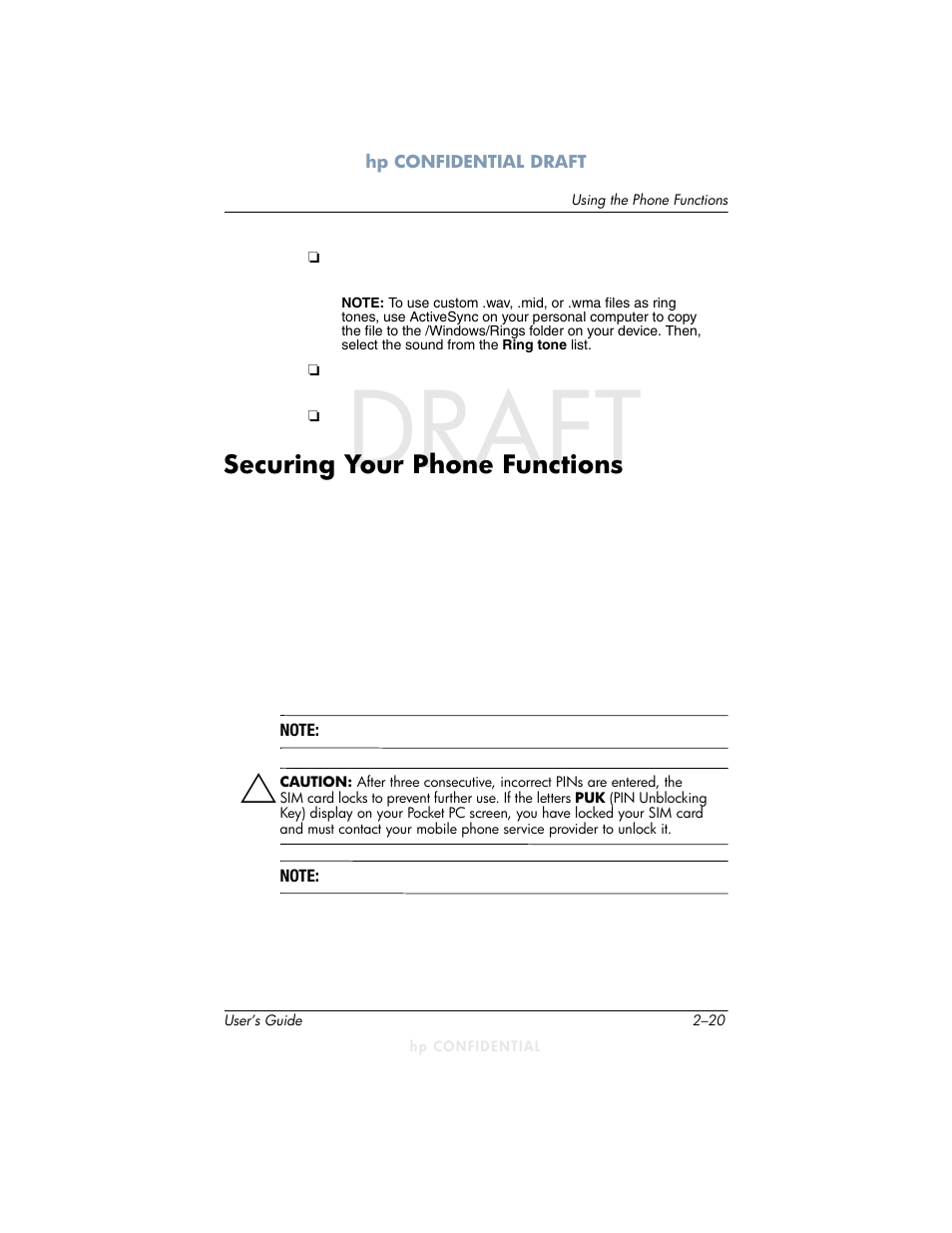 Draft, Securing your phone functions | HP h6300 User Manual | Page 42 / 190