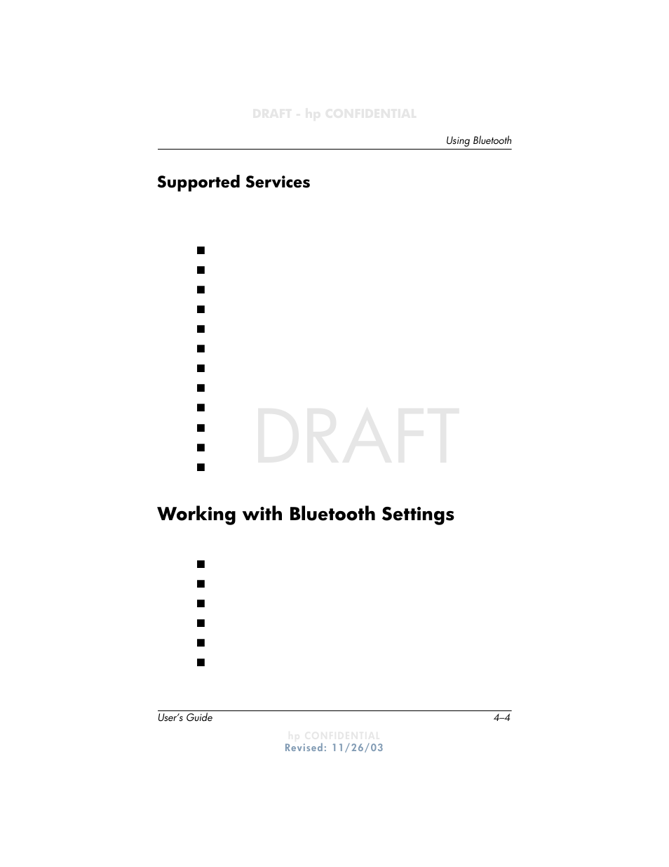 Draft, Working with bluetooth settings | HP h6300 User Manual | Page 64 / 190