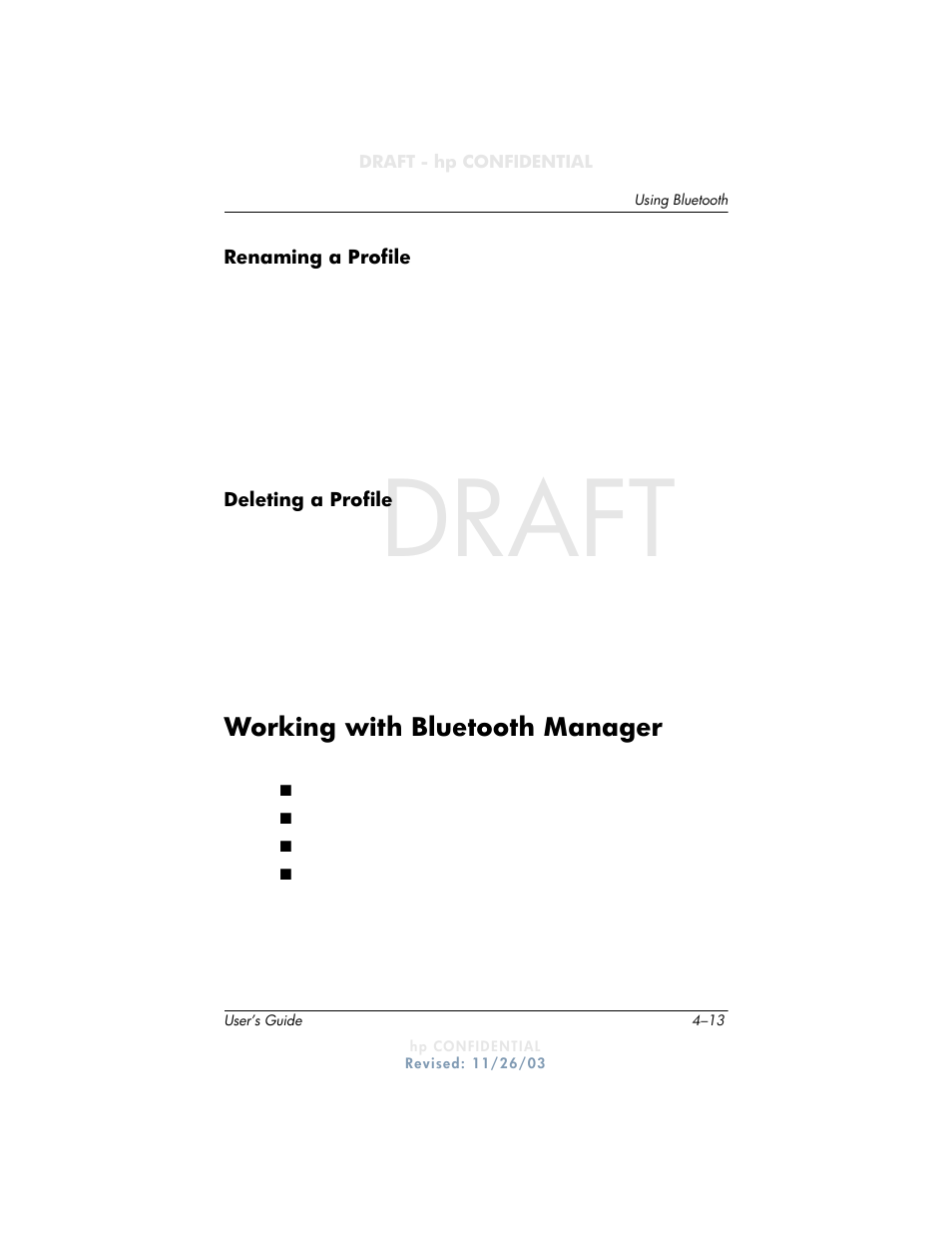 Draft, Working with bluetooth manager | HP h6300 User Manual | Page 73 / 190