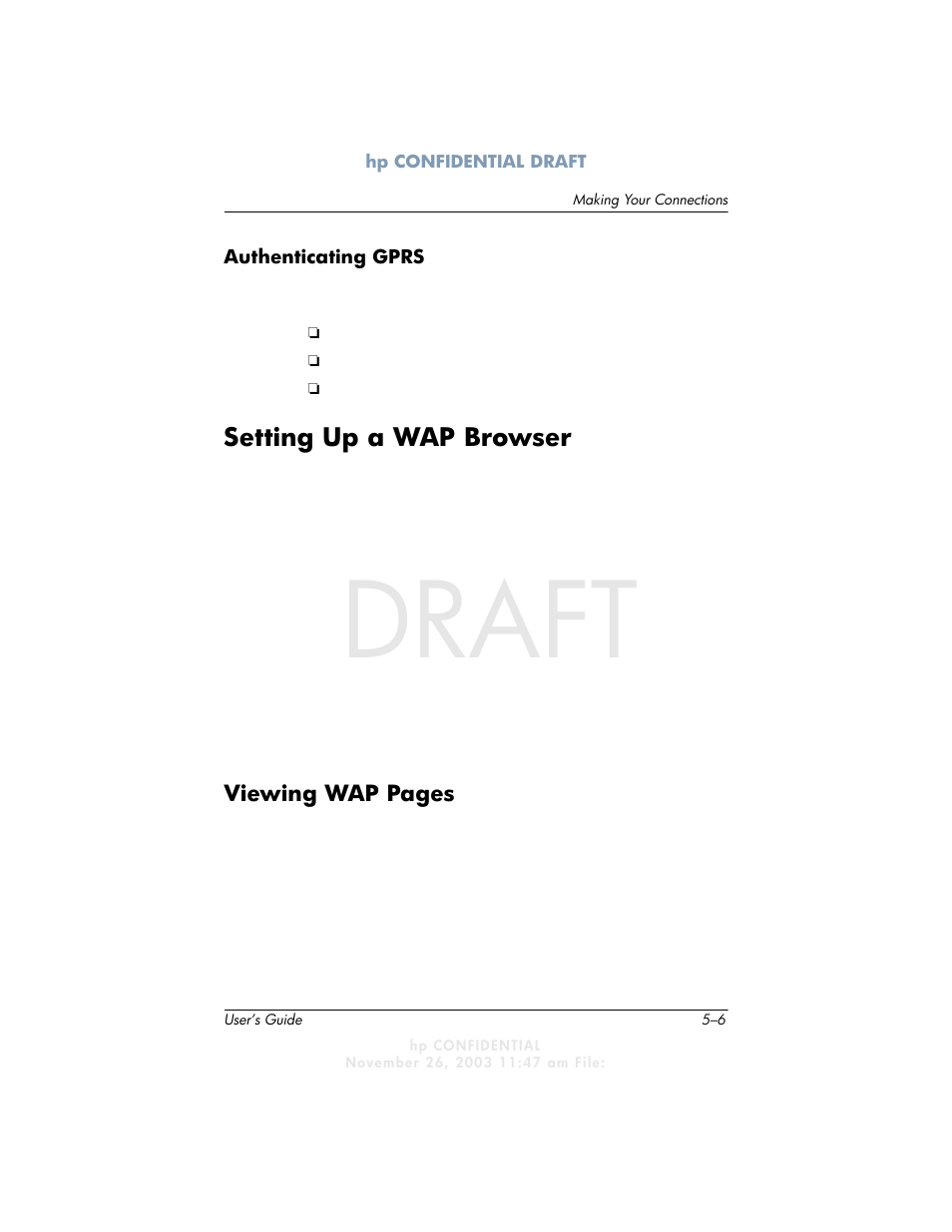 Draft, Setting up a wap browser | HP h6300 User Manual | Page 96 / 190
