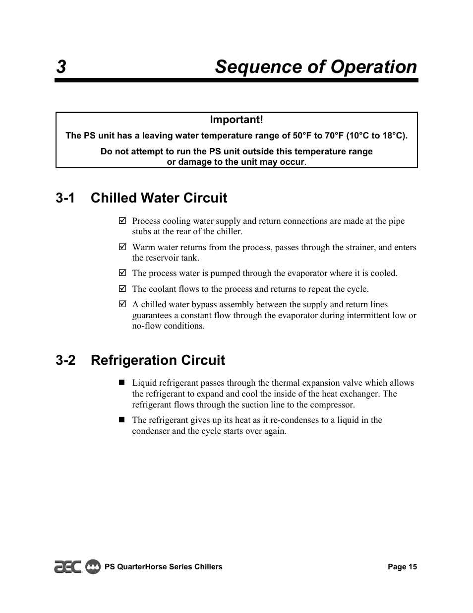 3sequence of operation, 1 chilled water circuit, 2 refrigeration circuit | HP QuarterHorse Series 0.25 hp Portable Chiller PS-025 User Manual | Page 15 / 28