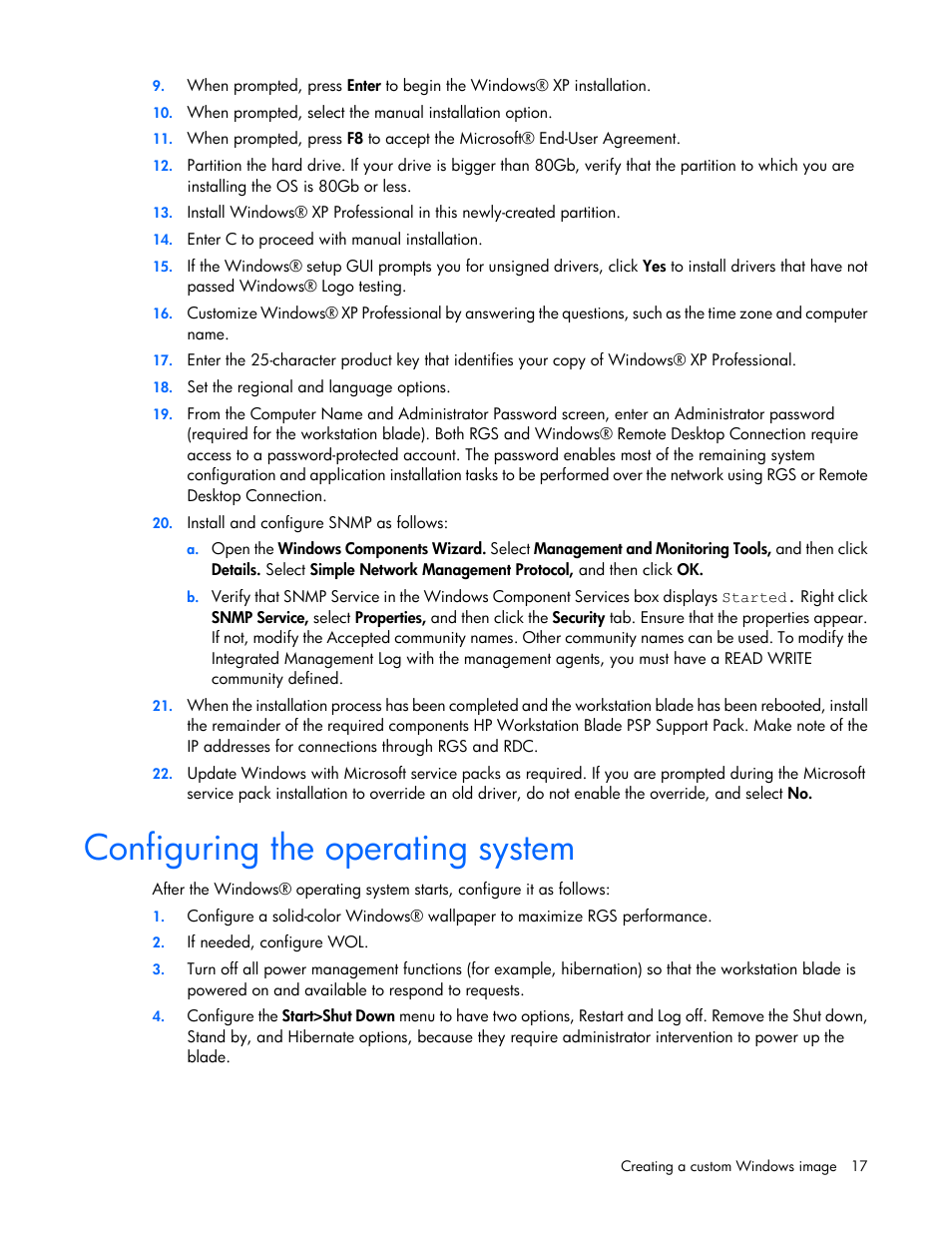 Configuring the operating system | HP WS460C G6 User Manual | Page 17 / 47