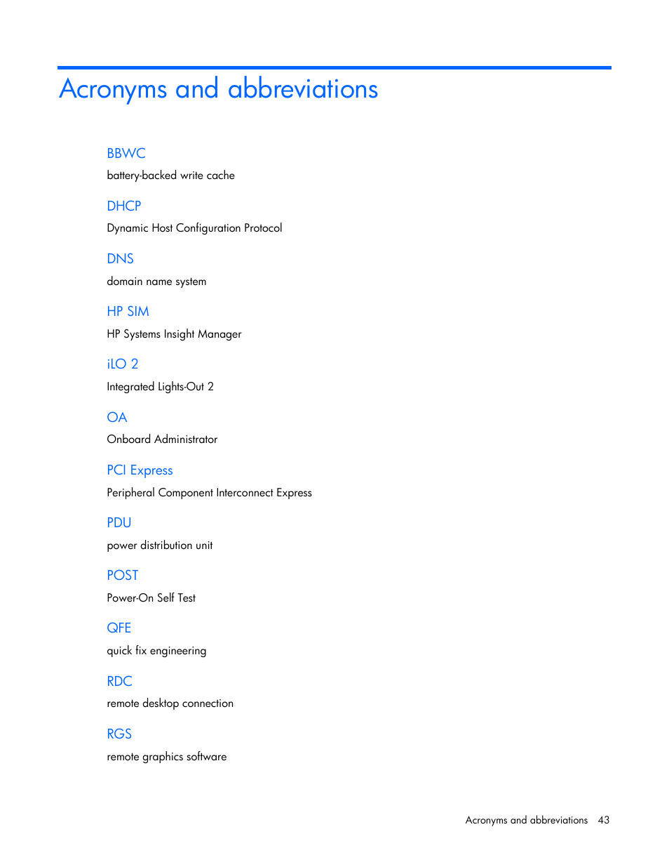 Acronyms and abbreviations | HP WS460C G6 User Manual | Page 43 / 47