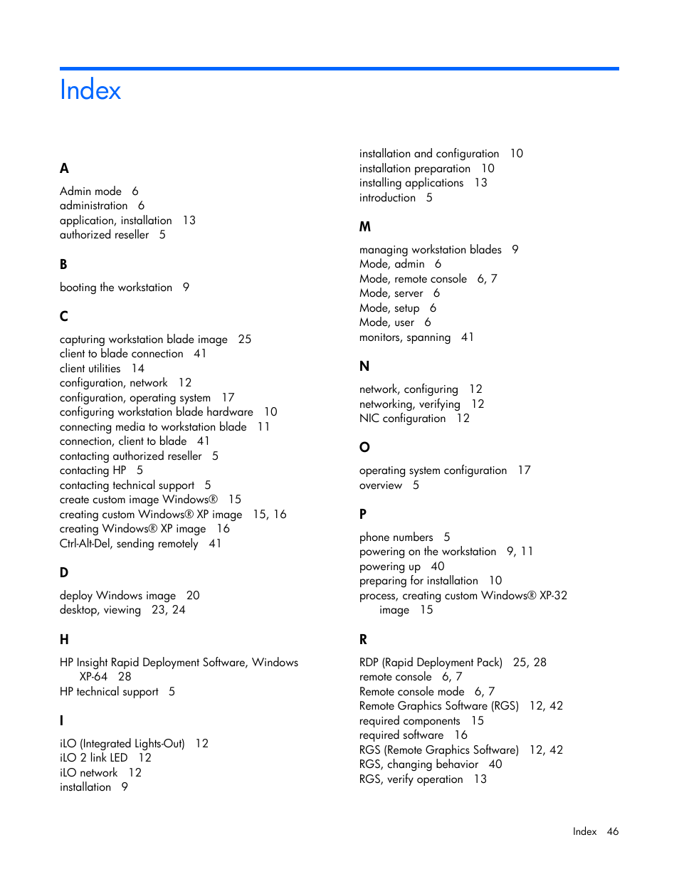 Index | HP WS460C G6 User Manual | Page 46 / 47