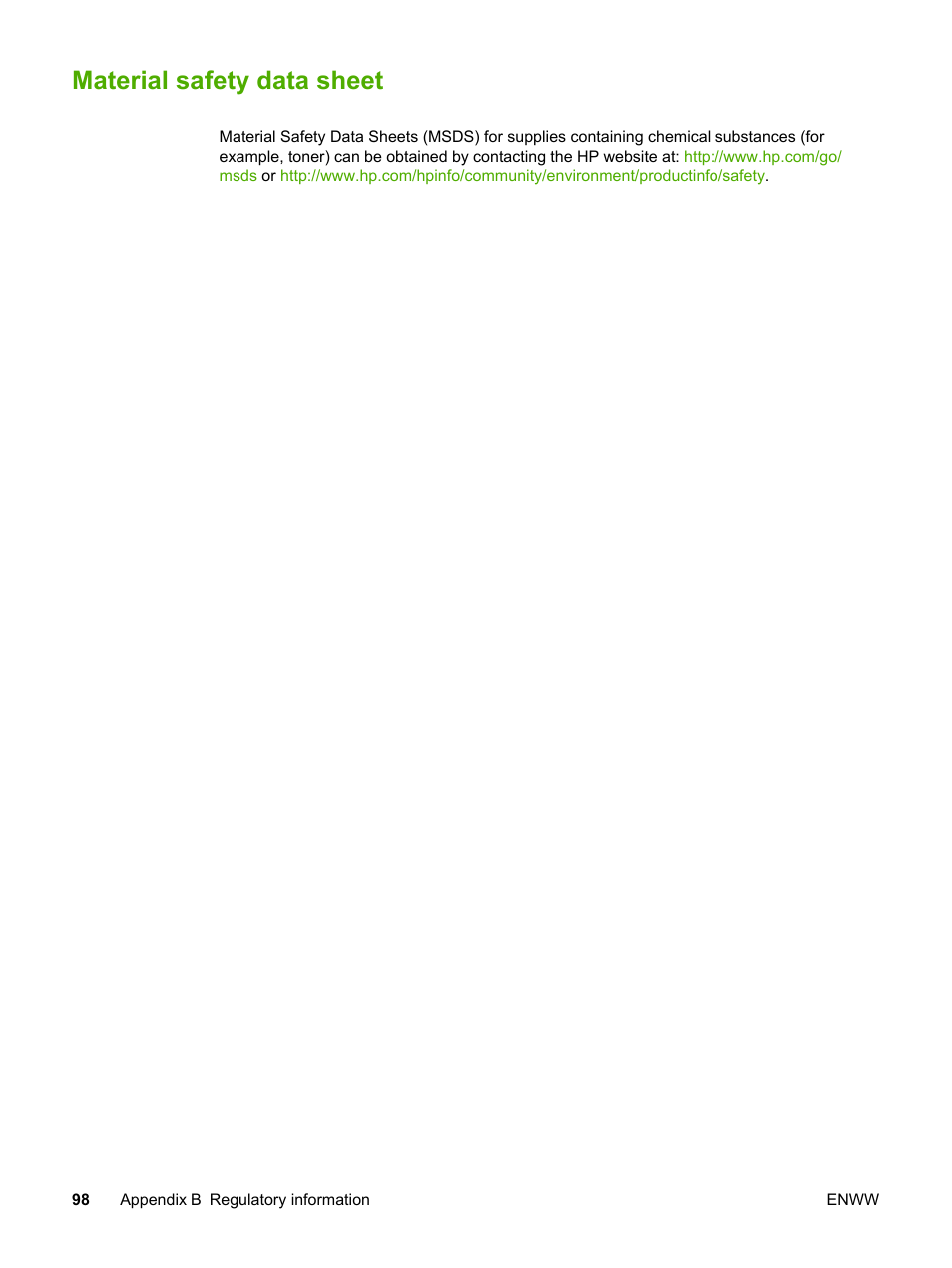 Material safety data sheet | HP 1022 User Manual | Page 106 / 126