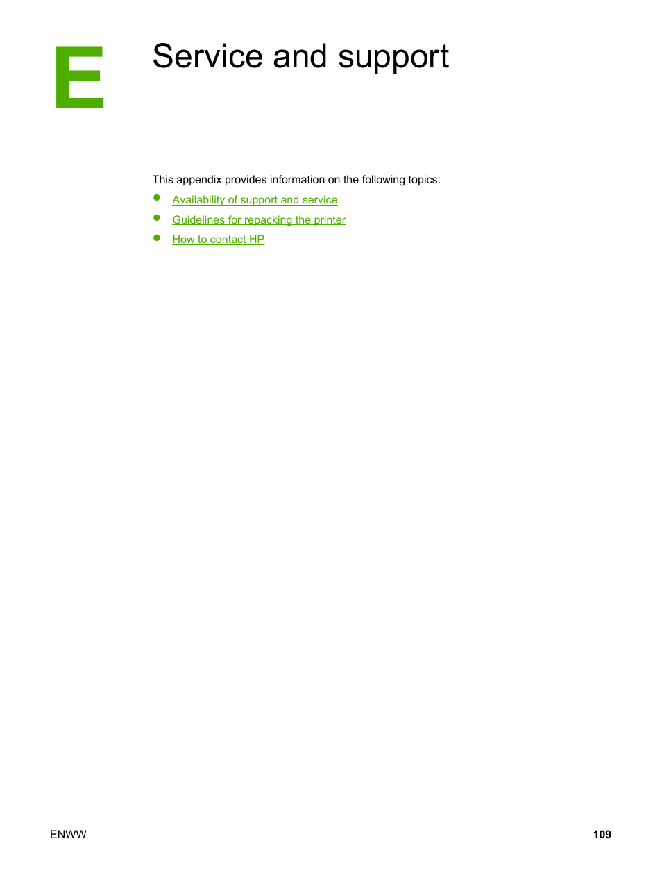 Service and support, Appendix e service and support | HP 1022 User Manual | Page 117 / 126