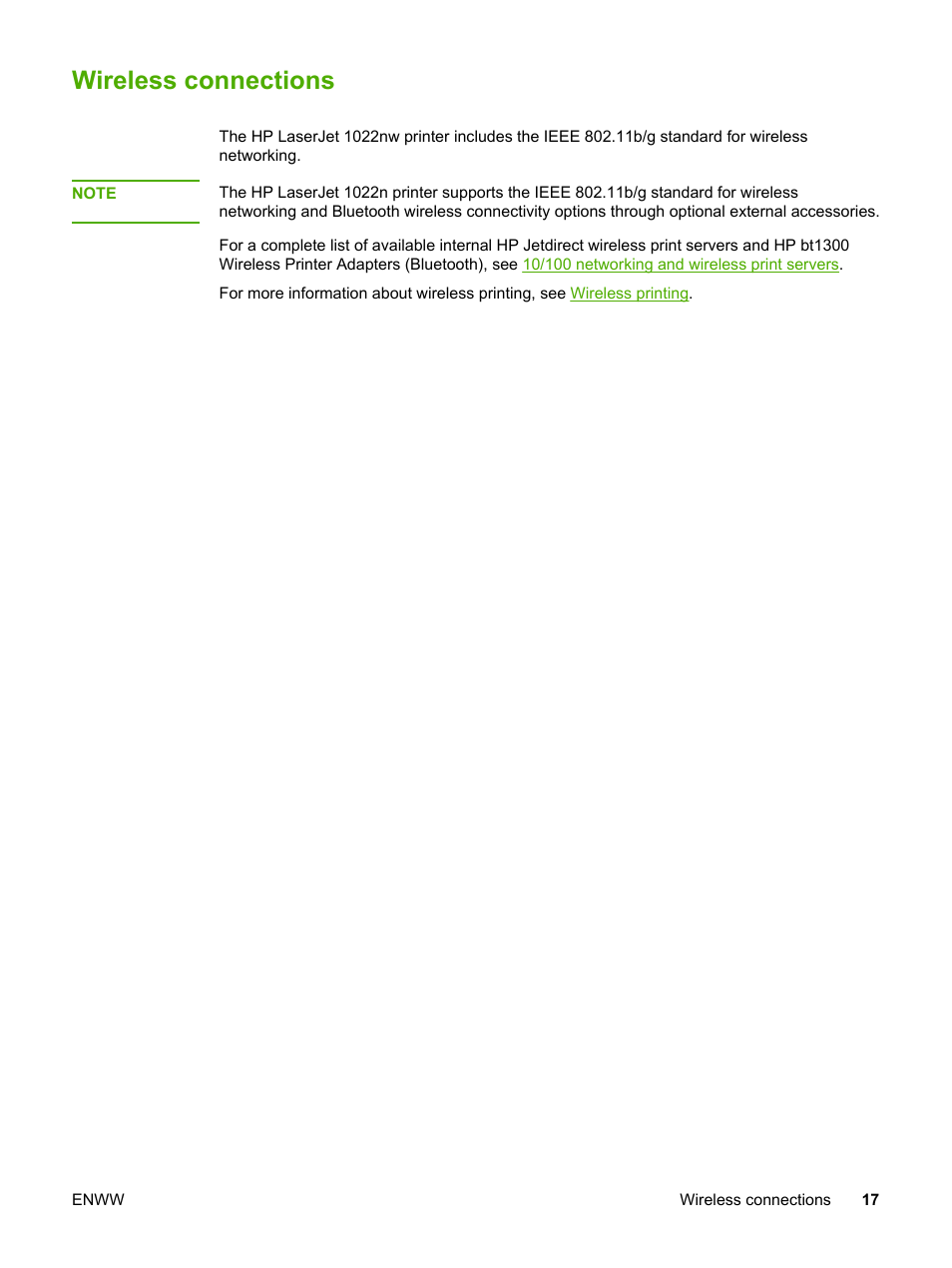 Wireless connections | HP 1022 User Manual | Page 25 / 126