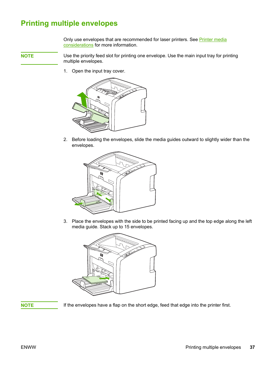 Printing multiple envelopes | HP 1022 User Manual | Page 45 / 126