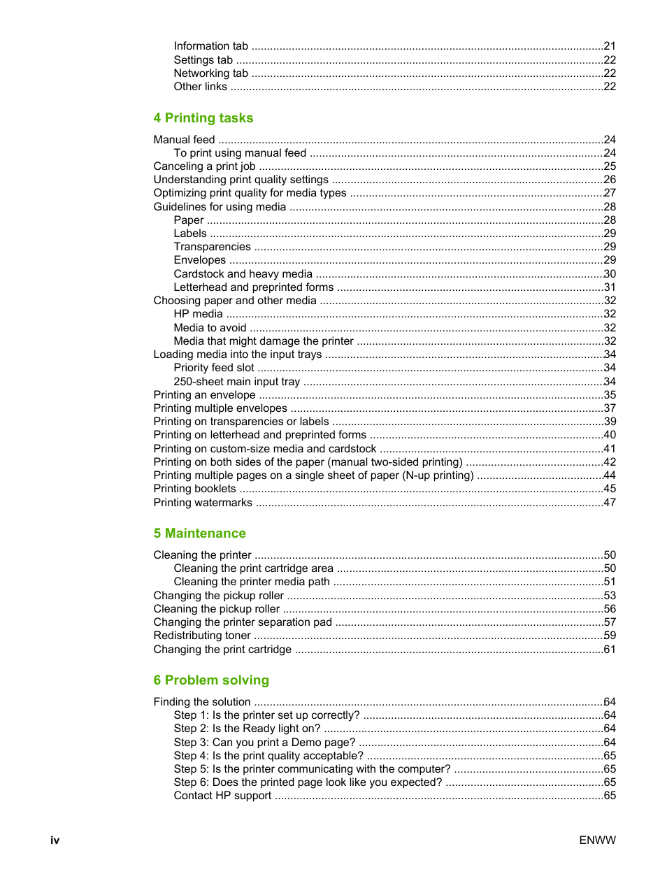 HP 1022 User Manual | Page 6 / 126