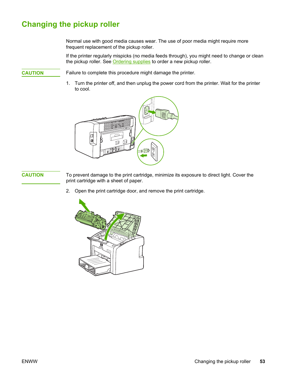 Changing the pickup roller | HP 1022 User Manual | Page 61 / 126